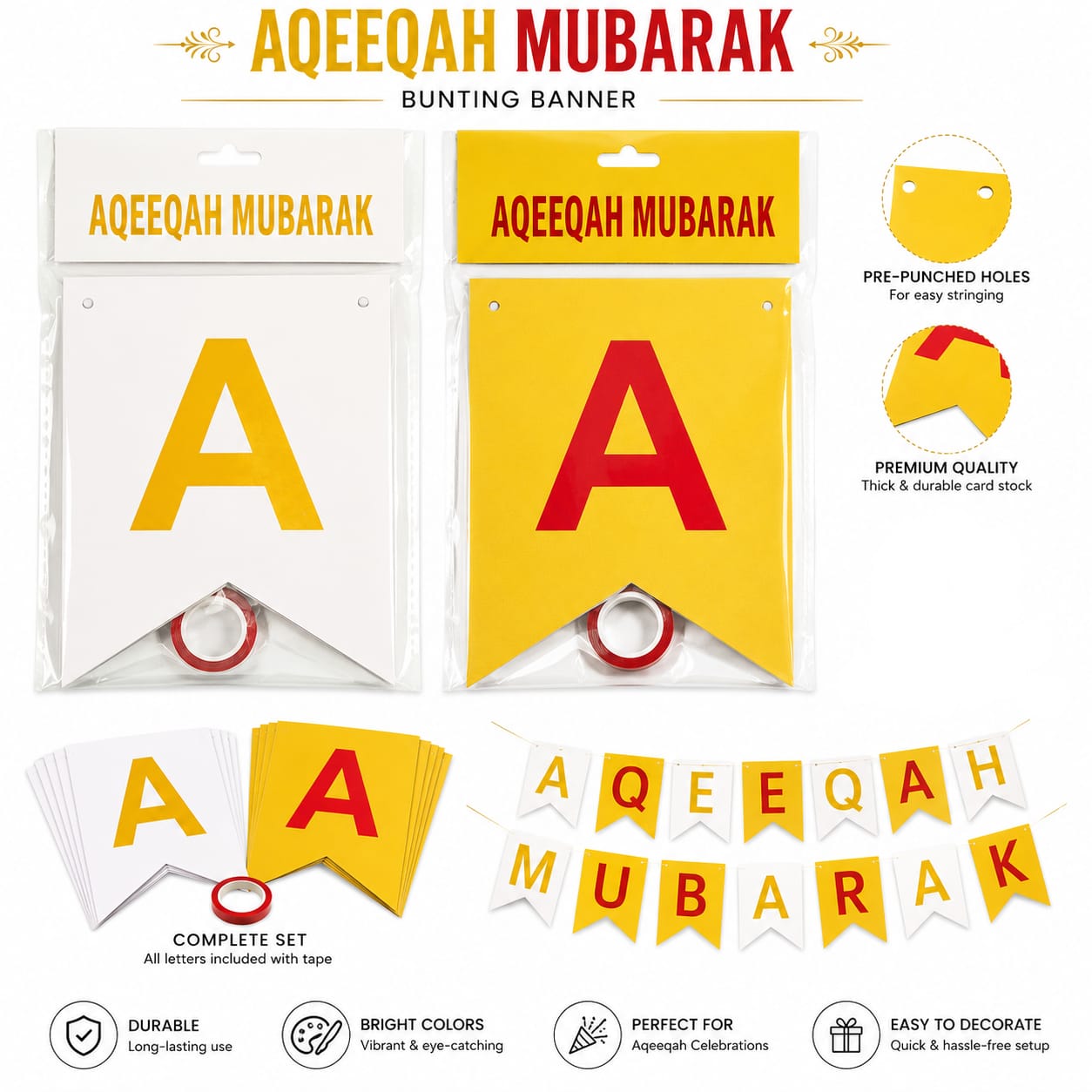 Aqeeqa Mubarak Bunting Banner party decoration view 2