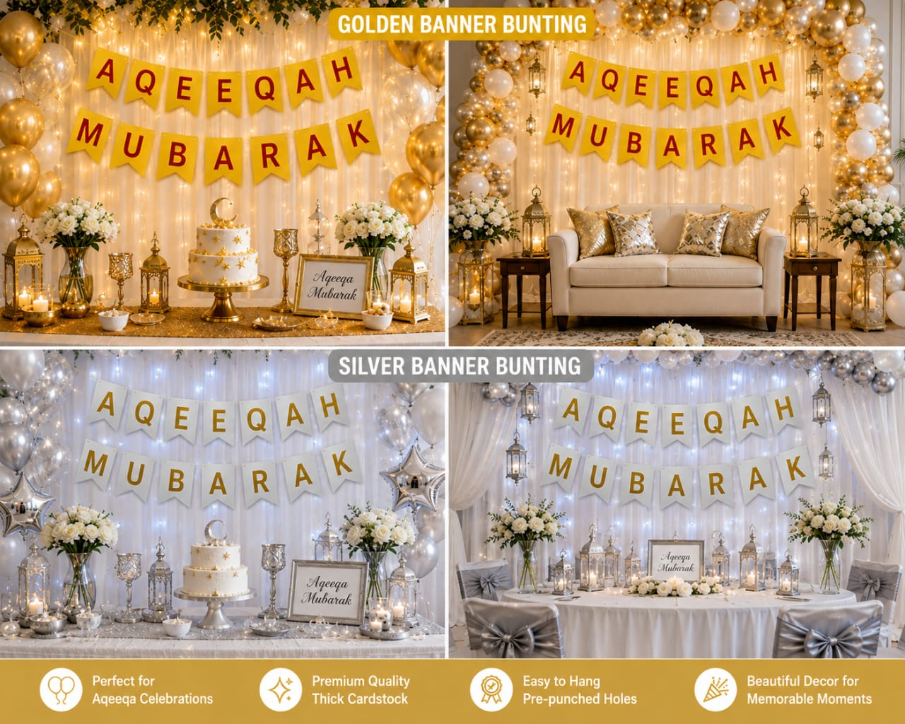 Aqeeqa Mubarak Bunting Banner party decoration view 3