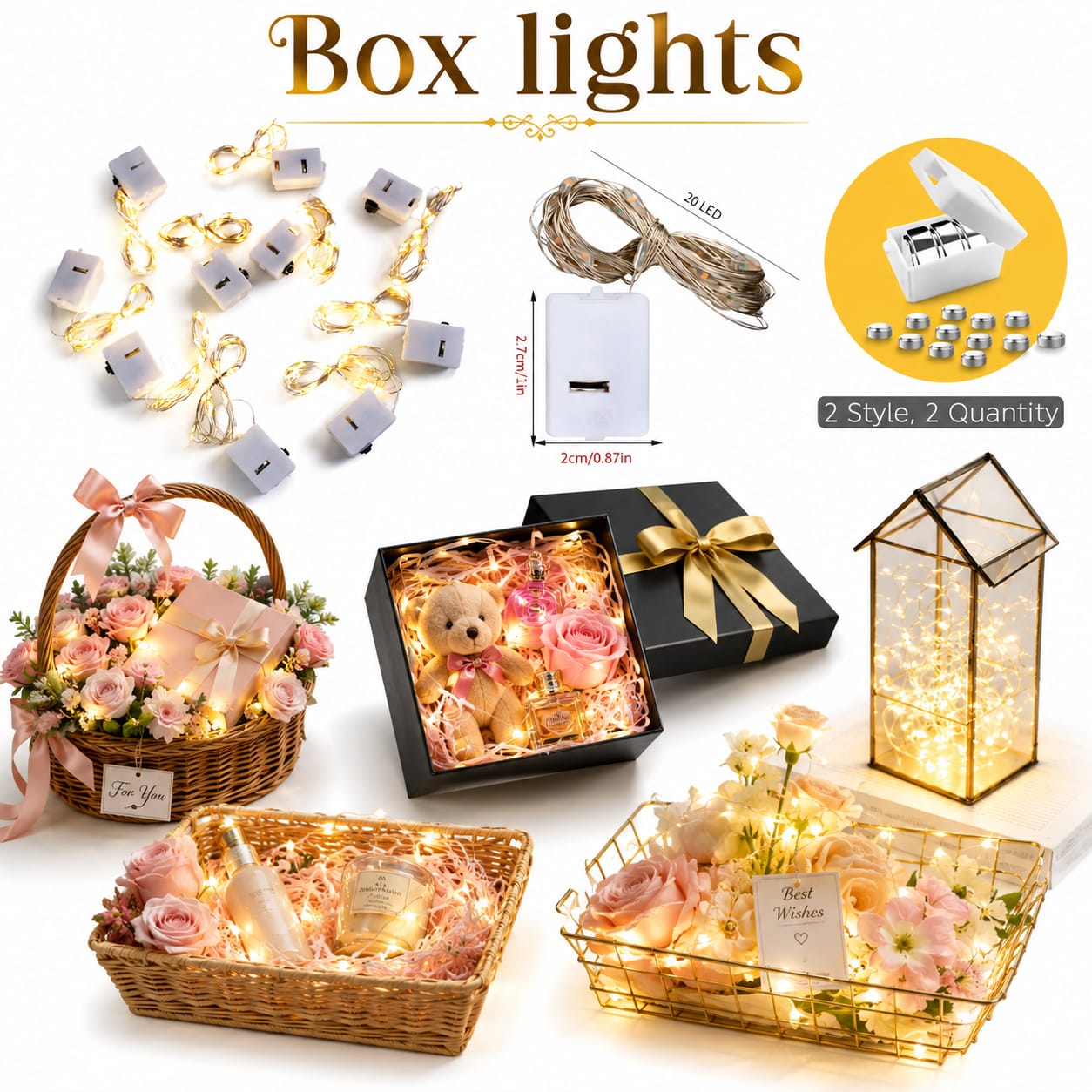 2pcs LED Box Fairy Light String for Gift Decoration