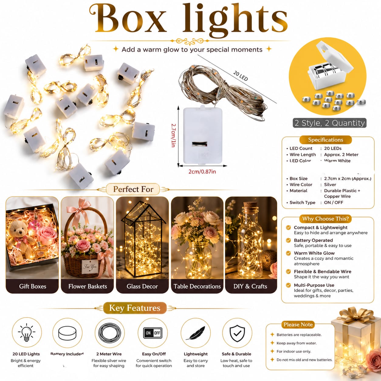 2pcs LED Box Fairy Light String for Gift Decoration view 2