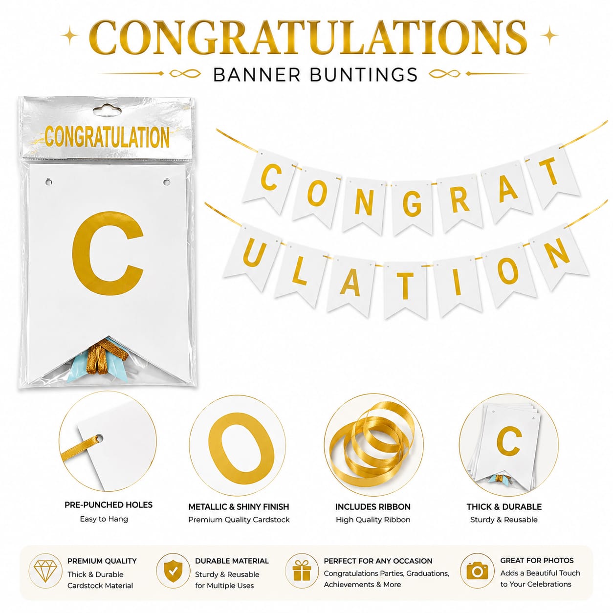 Congratulations Bunting for Decoration Party Celebration view 2