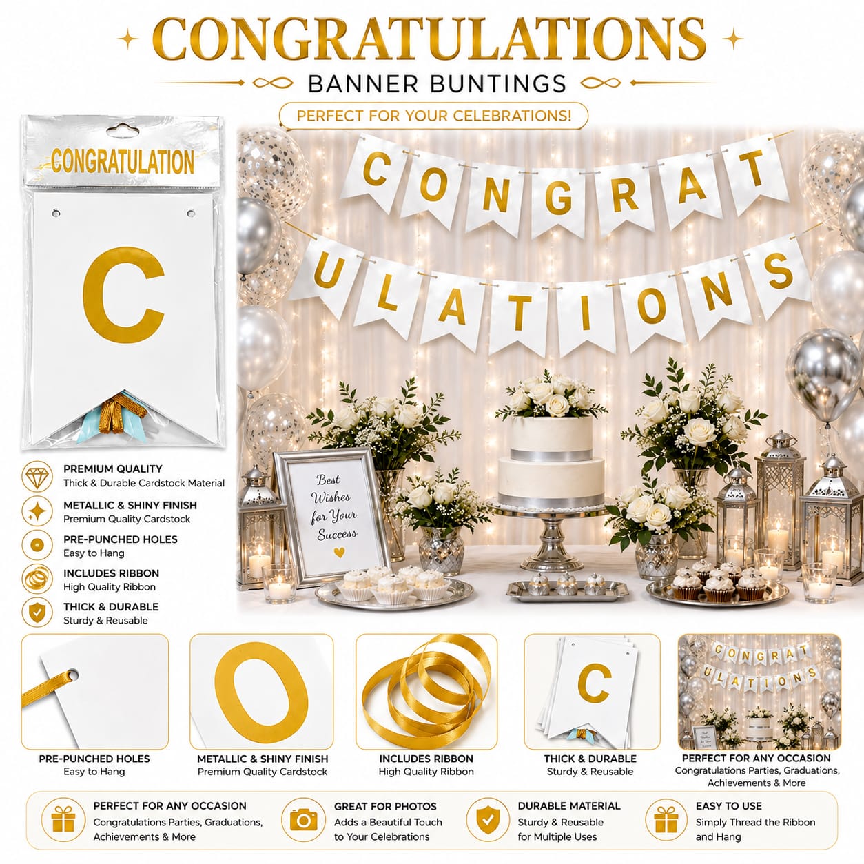 Congratulations Bunting for Decoration Party Celebration view 3