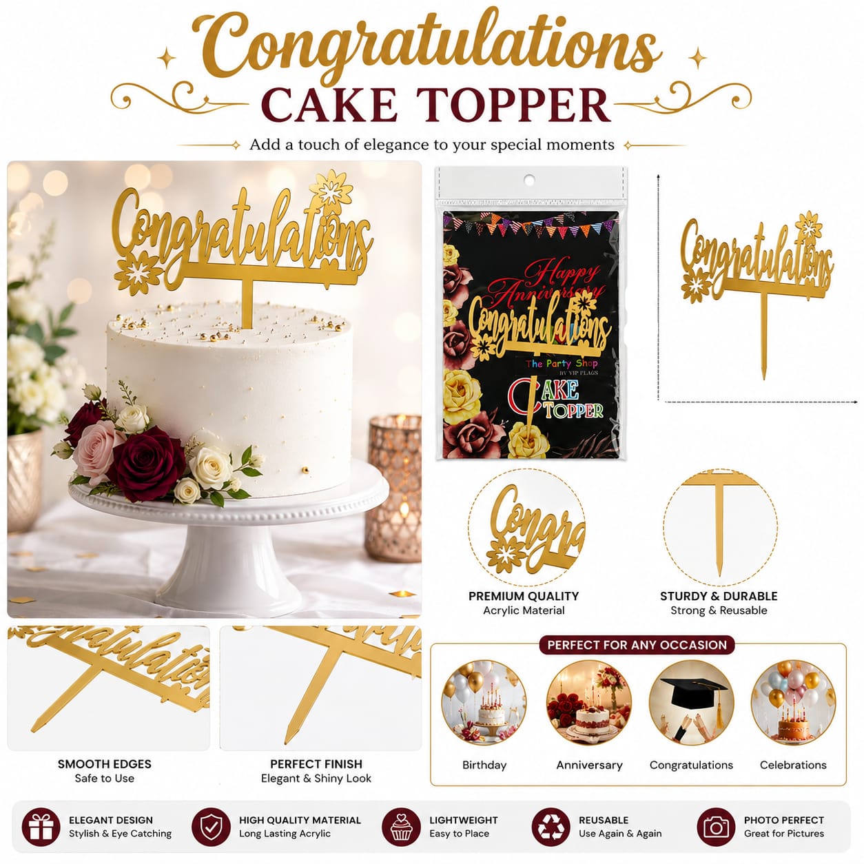 Congratulations Acrylic Cake Topper - Party Favor view 3