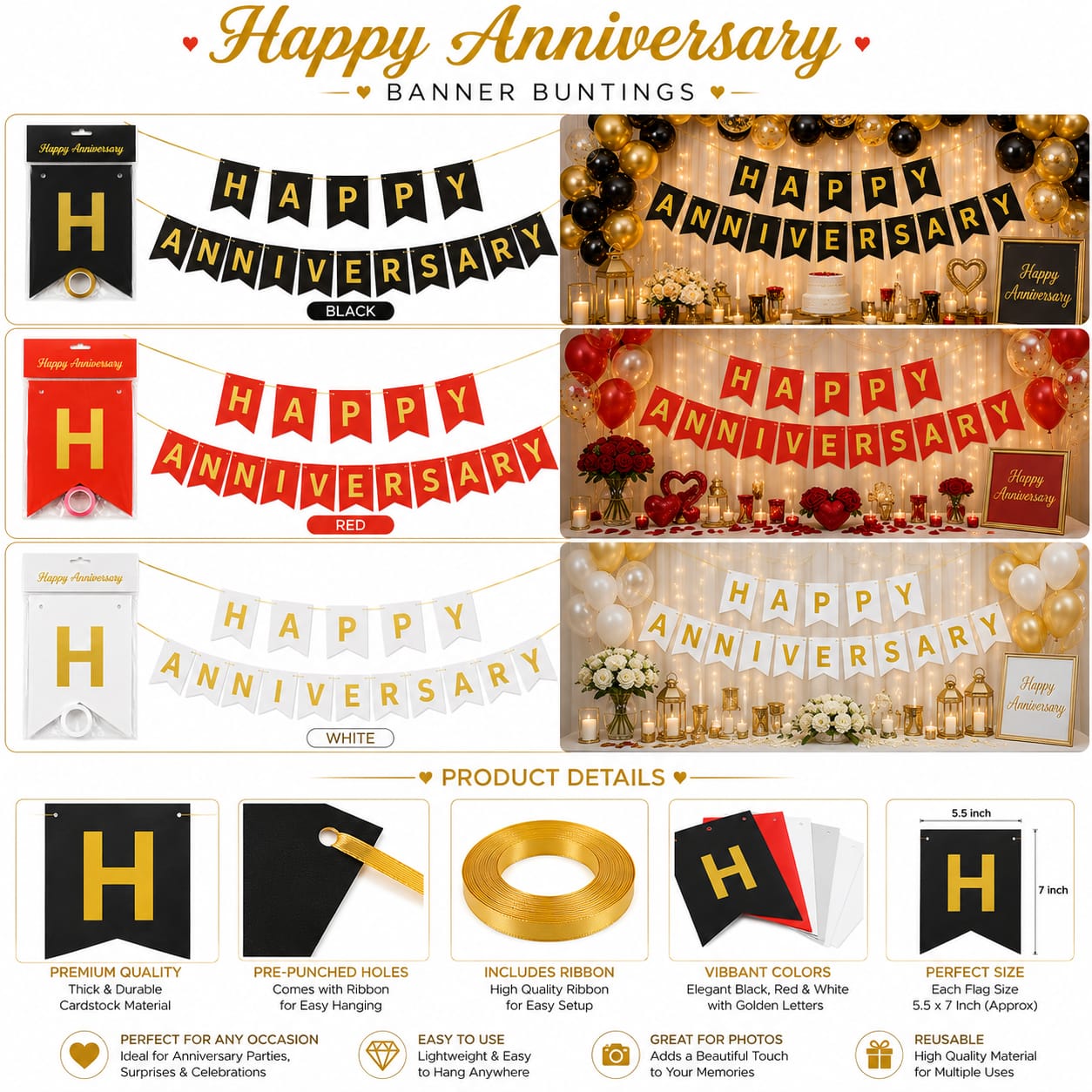 Happy Anniversary Bunting Banner for decoration party celebration