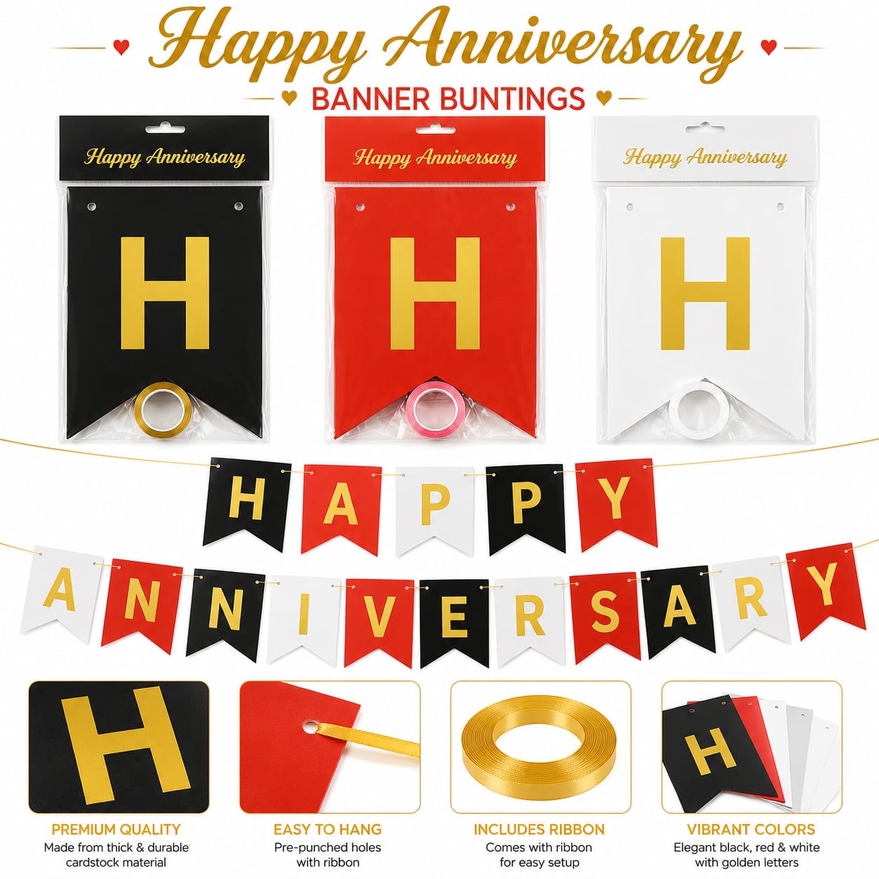 Happy Anniversary Bunting Banner for decoration party celebration view 2