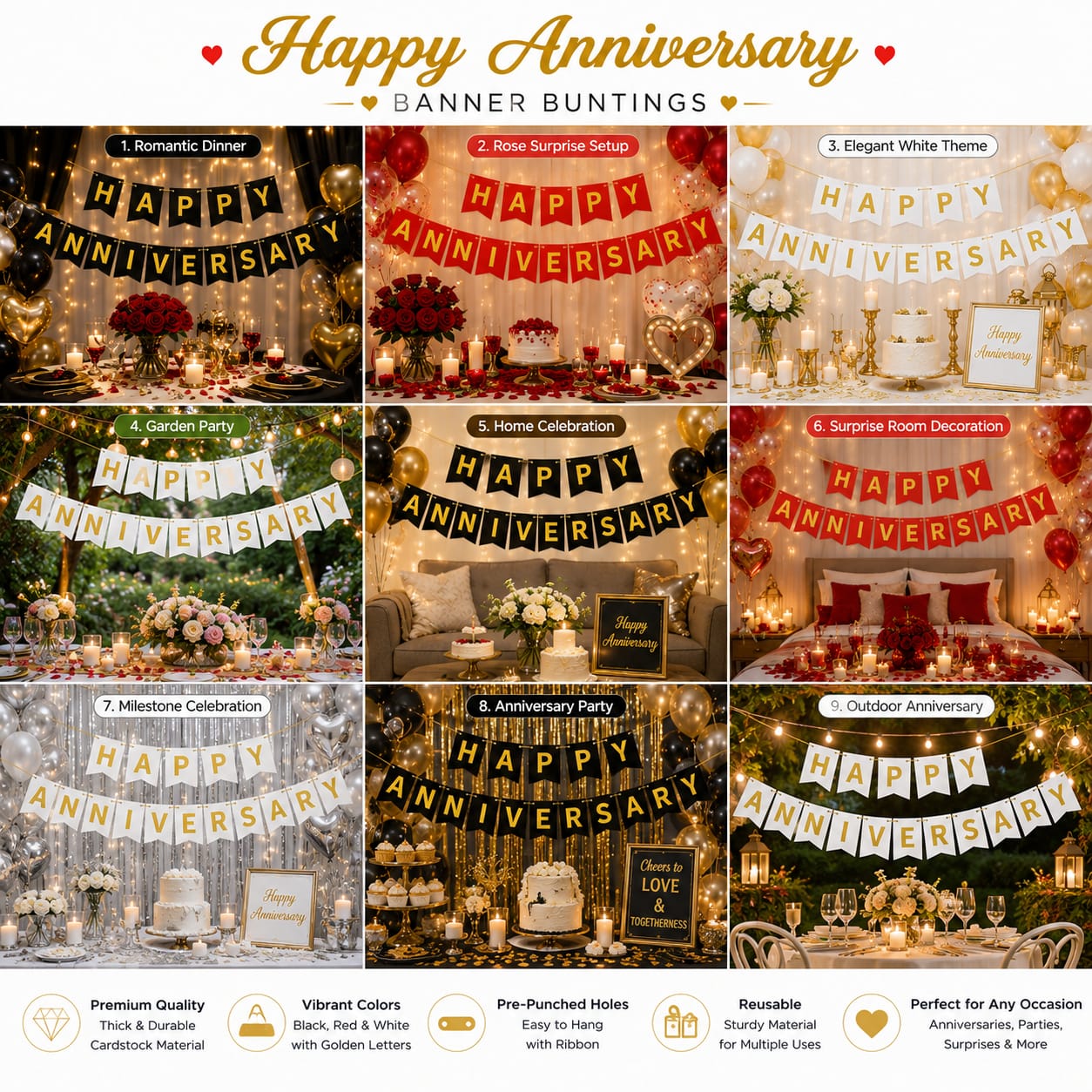 Happy Anniversary Bunting Banner for decoration party celebration view 3